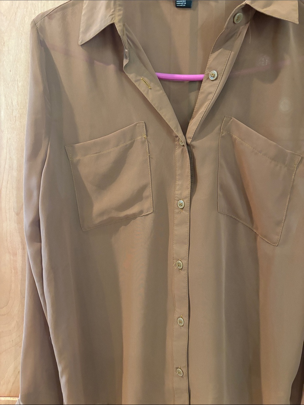 Forever 21 Light Brown Sheer Button-Down Blouse